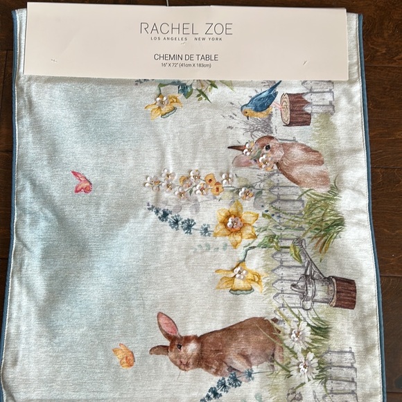 Rachel Zoe Easter Bunny Spring Floral Birds beaded Runner New 16” X72” - Picture 4 of 5